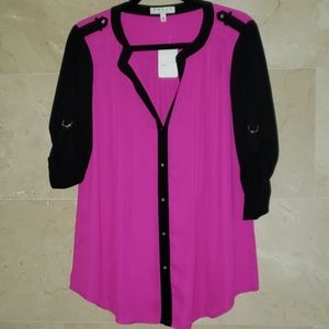 NWT WOMEN'S CHAUS SHEER BUTTON DOWN BLOUSE SHIRT